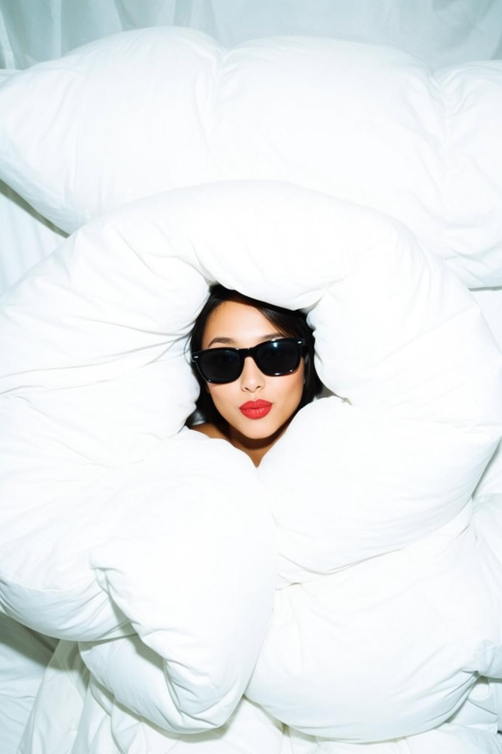 Bedroom Lying Down Wrapped in Blankets Soft Diffused Bed