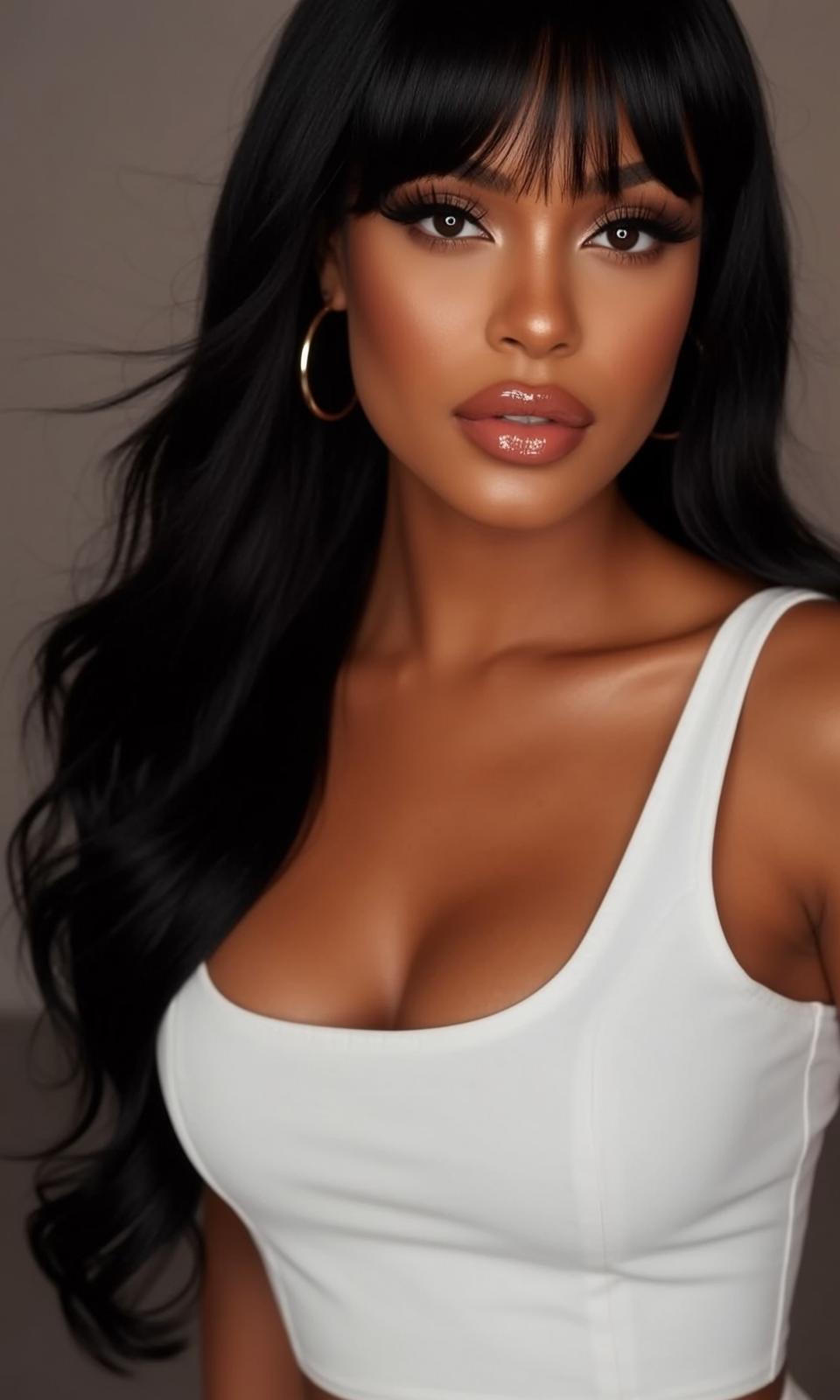 Hair Salon Young Long Black Wavy Bangs