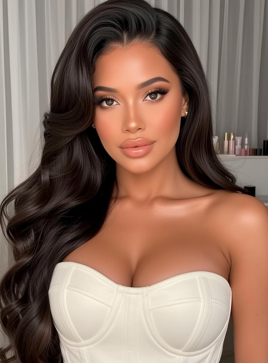 Woman White Corset Makeup Shelf Soft Light