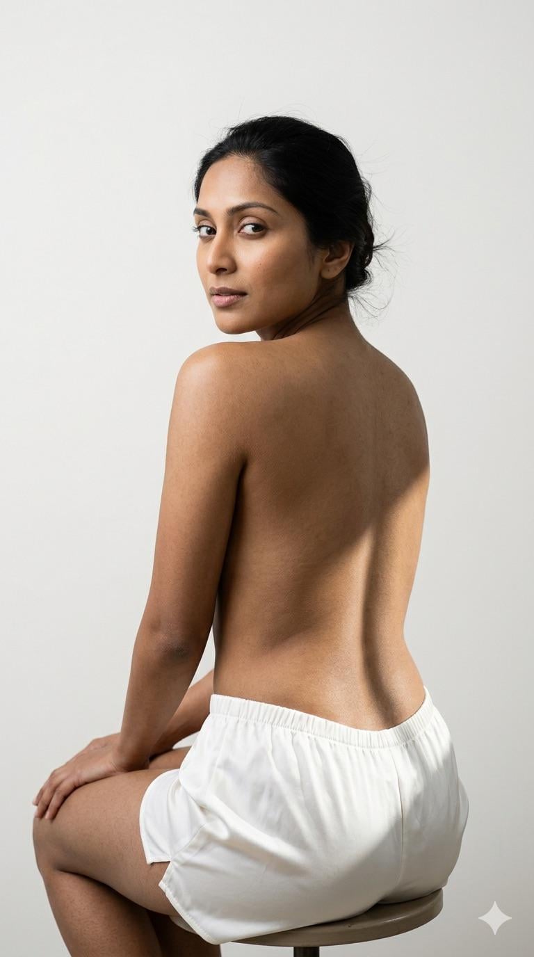 Bare Back Seated Studio Light Diagonal Shadow