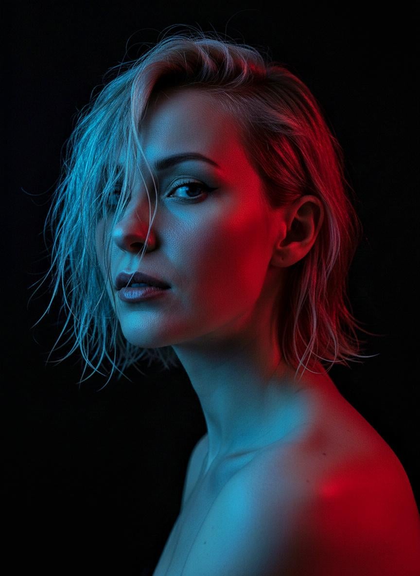 Sultry Studio Portrait Colored Shadow Wet Hair