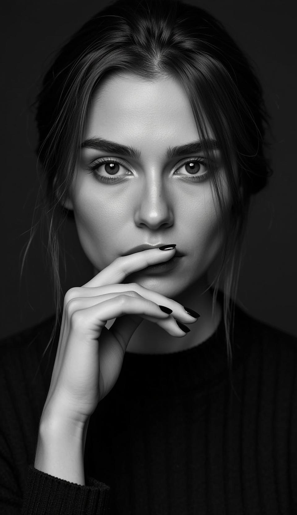 Headshot Portrait Orientation Young Woman With Dark Hair Pulled Back