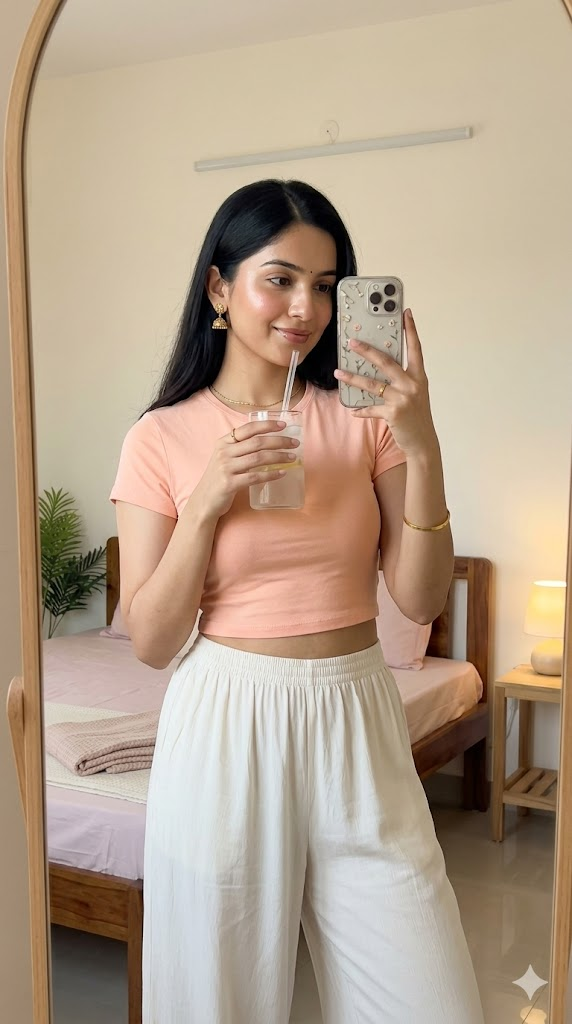 Woman Mirror Selfie Bedroom Soft Light