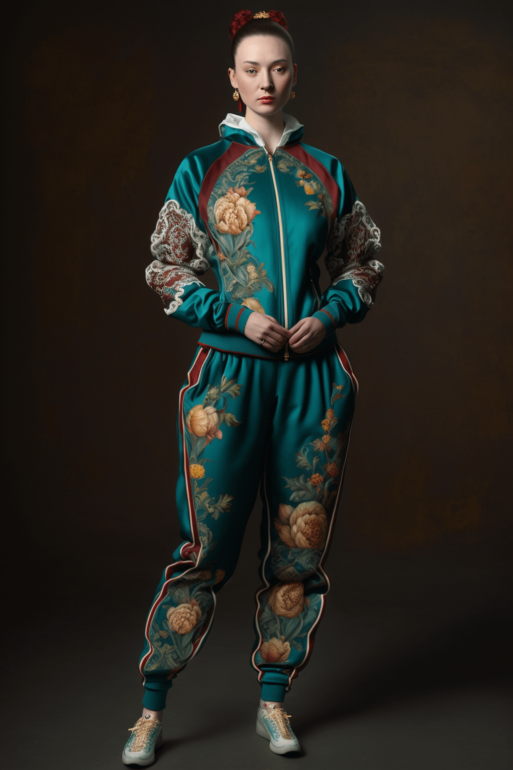 Teal Satin Tracksuit Floral Embroidery Studio