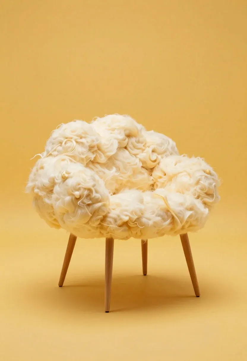 Surreal Product Photography Shot Fluffy Cloud-shaped Chair With Thin Wooden