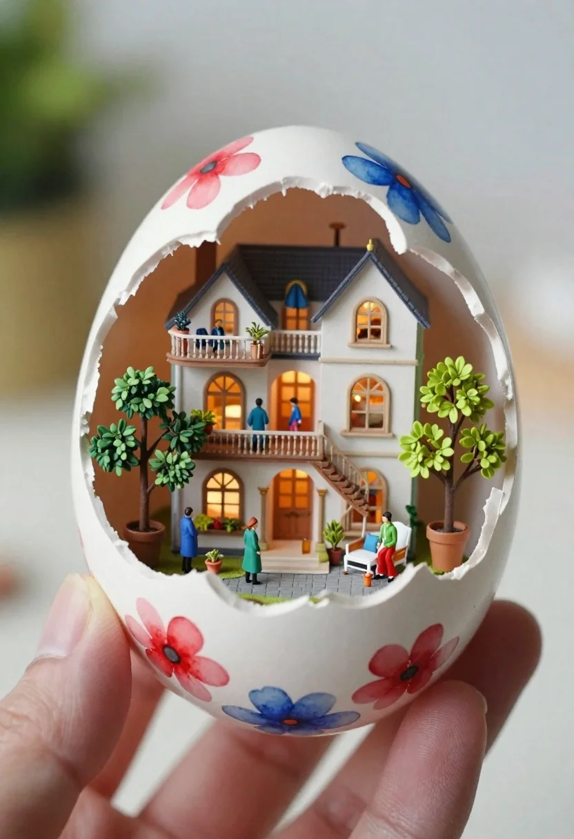 Close-up Macro Shot Hand Holding Intricately Detailed Miniature Diorama Inside reference photo