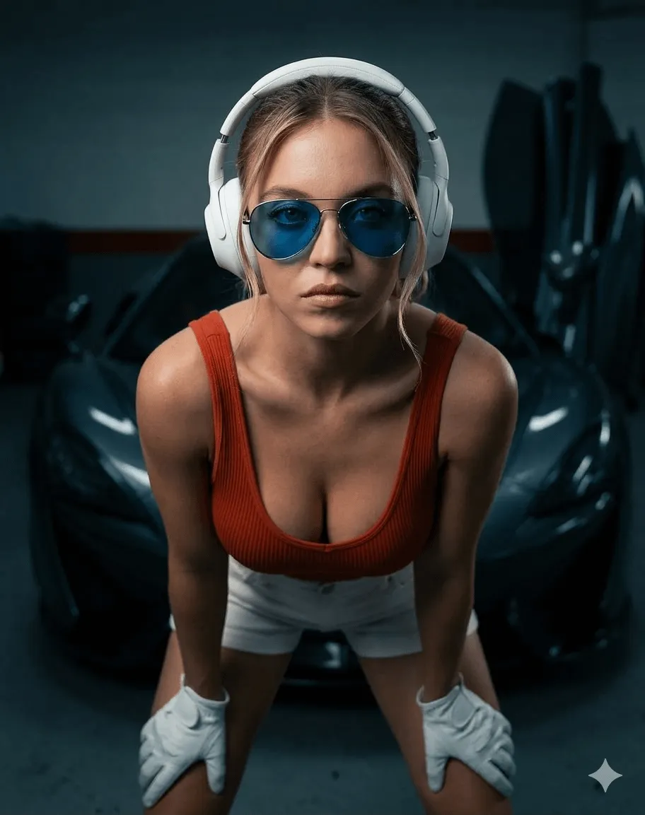 Orange Red Tank Top And White Gloves In Shorts