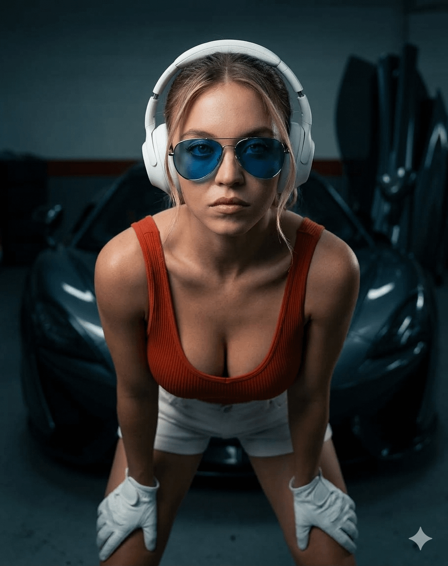 Orange Red Tank Top And White Gloves In Shorts