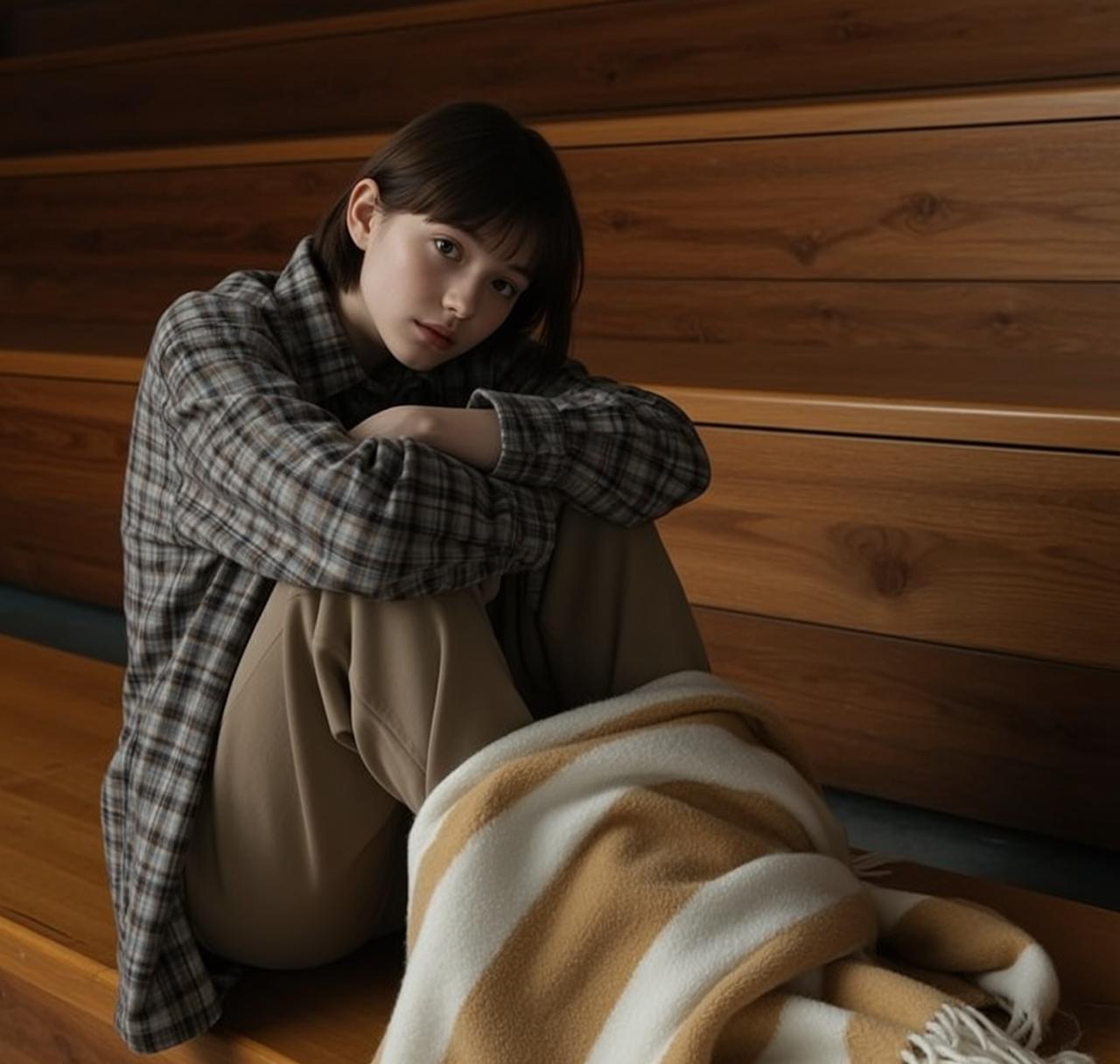 Plaid Shirt Wooden Steps Portrait