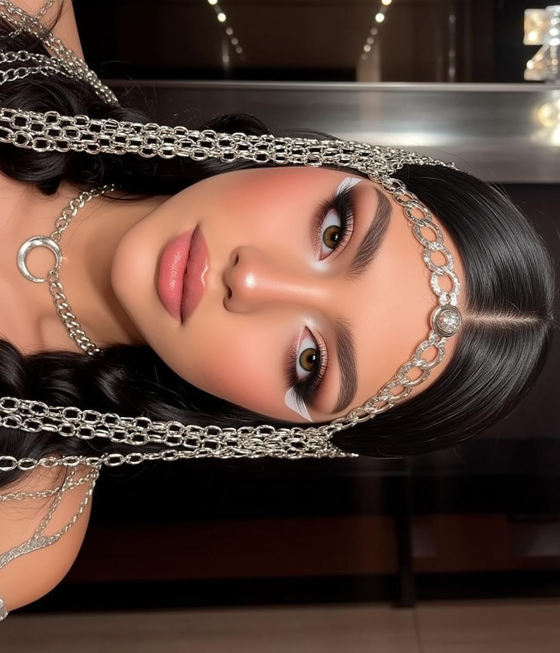Makeup Close-up Head-and-shoulders Captures Lying Her Back