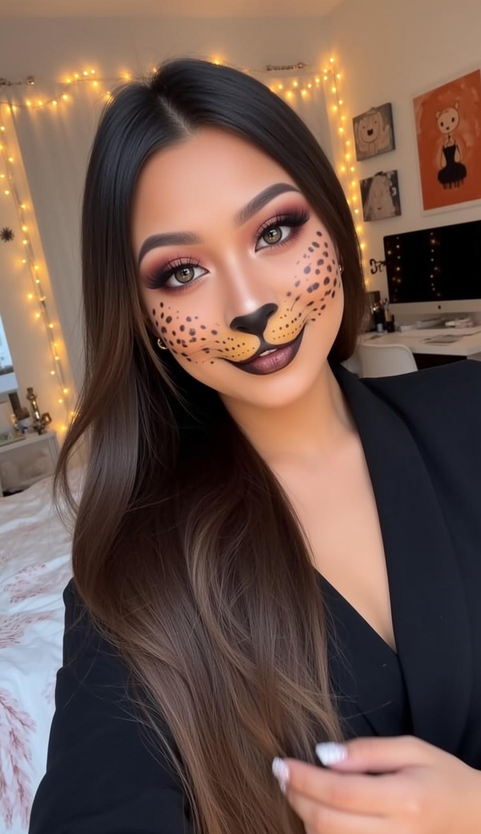 Halloween Makeup Young Leopard Paint Long Dark