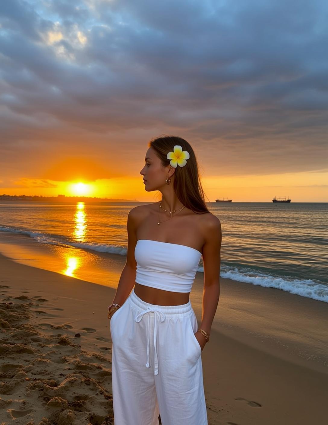 White Crop Top Beach Sunset