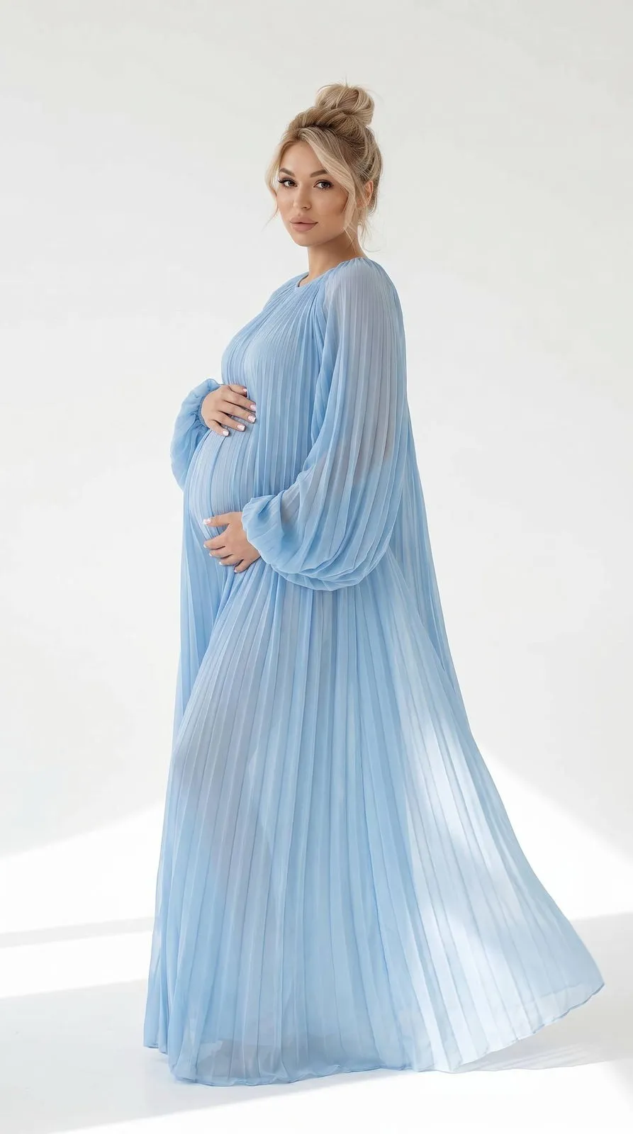 Pregnant In Eighth Month Pregnancy Gracefully Against Large