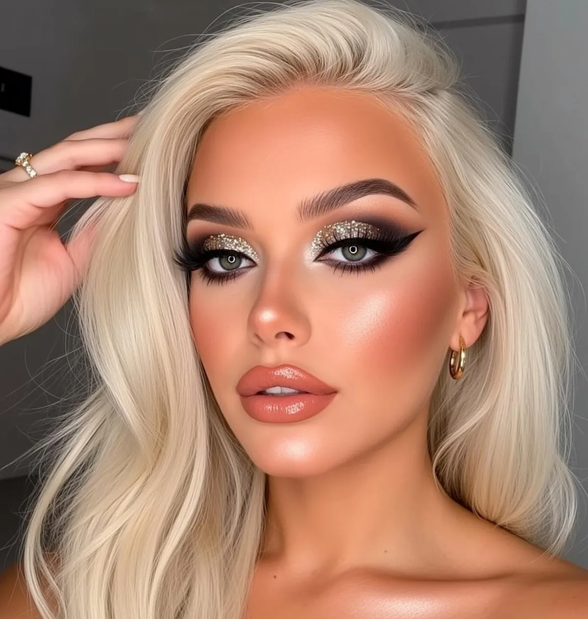 Makeup Close-up Platinum Blonde Hair Styled Loose