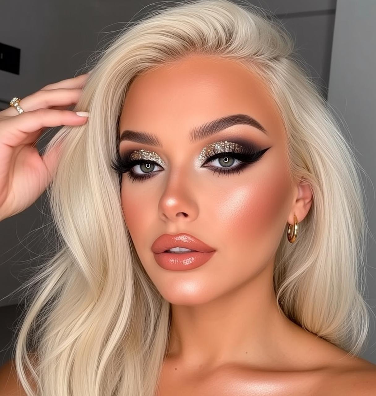 Makeup Close-up Platinum Blonde Hair Styled Loose