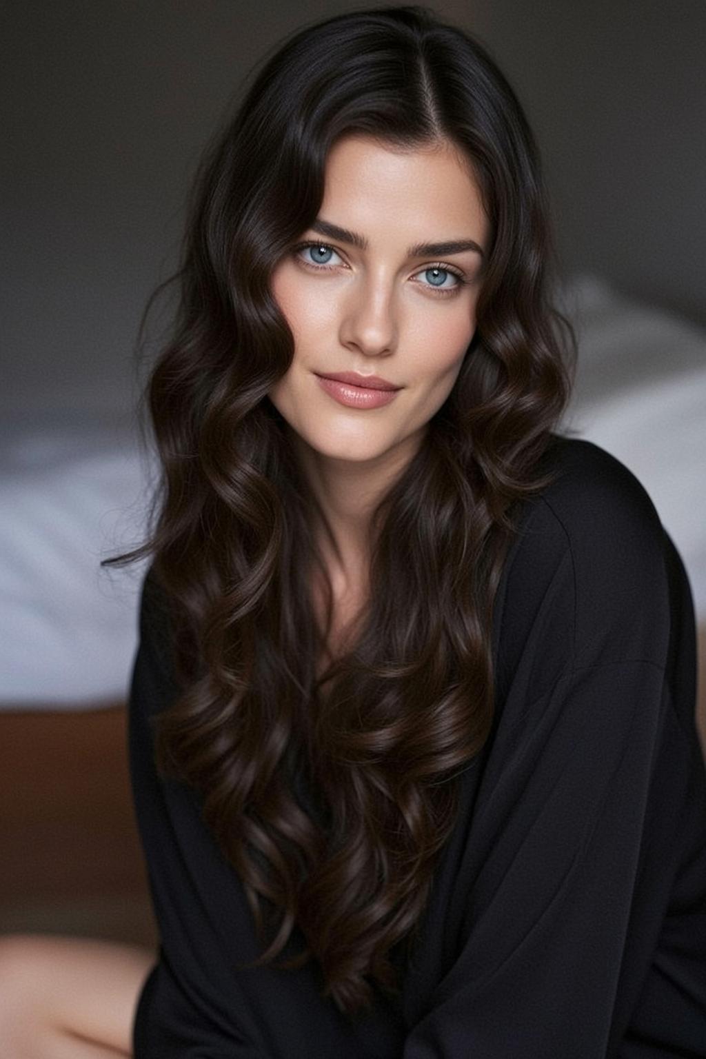 Hair Salon Young Long Wavy Dark Brown