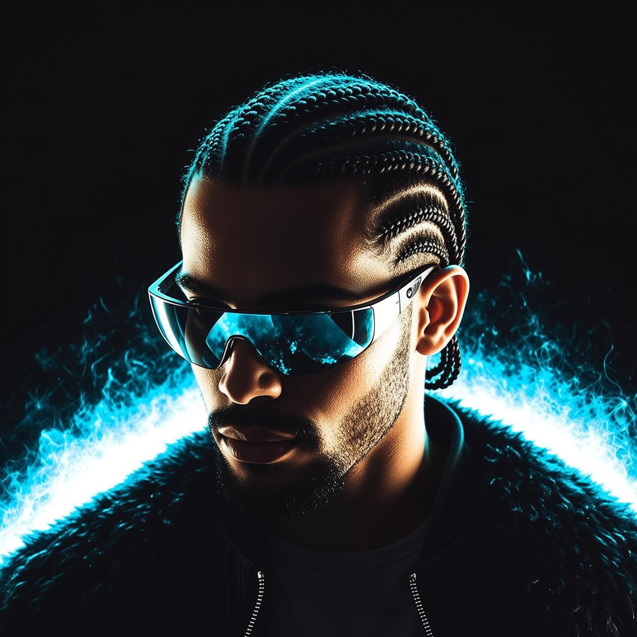 Braided Dark Zippered Jacket Furry Collar Futuristic