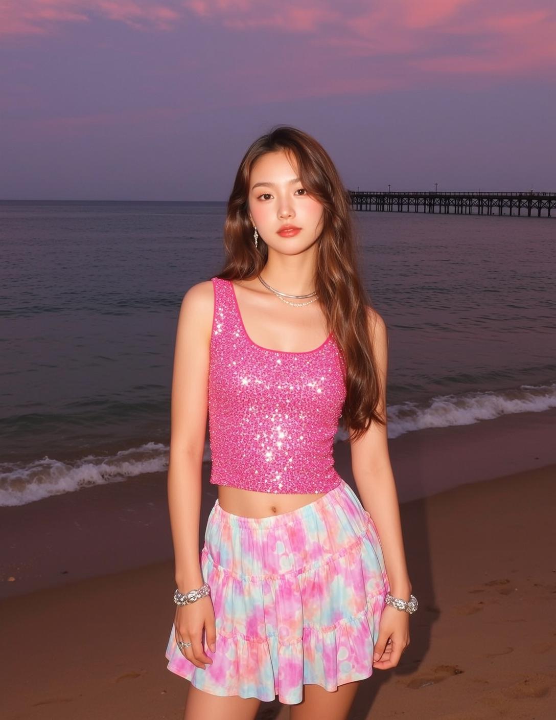 Pink Crop Top Beach Sunset