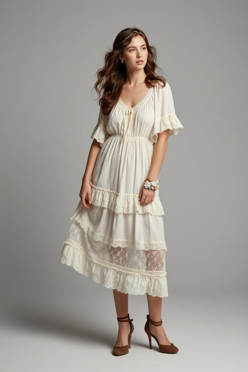 Ivory Dress Floral Headband Portrait