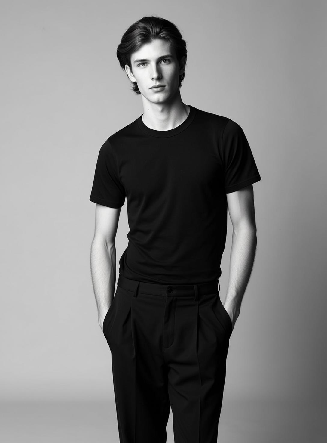 Full-body Portrait Orientation Black And White Photograph Captures Young Man