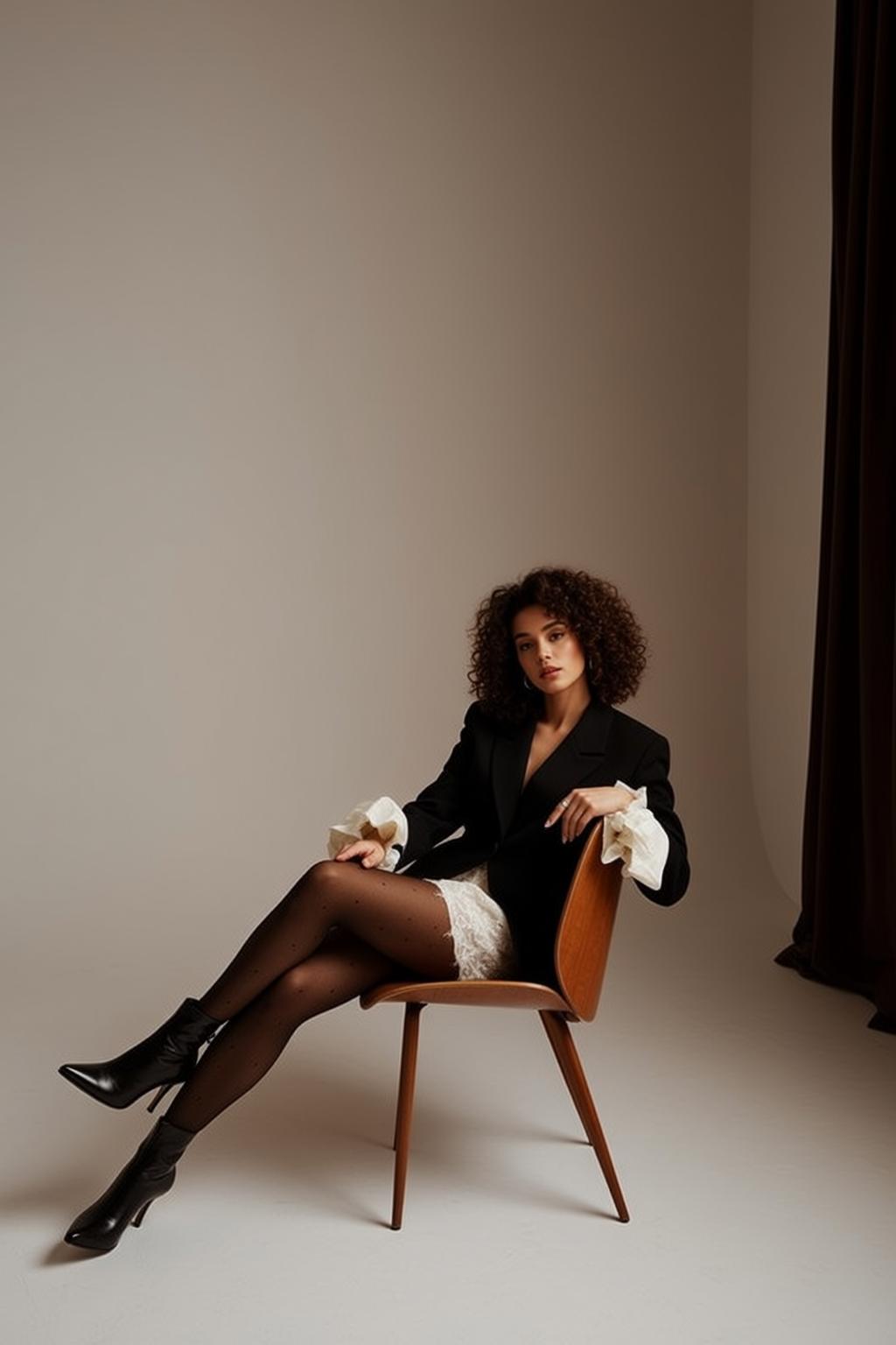 Coquettecore Seated Wooden Chair Her Body Angled