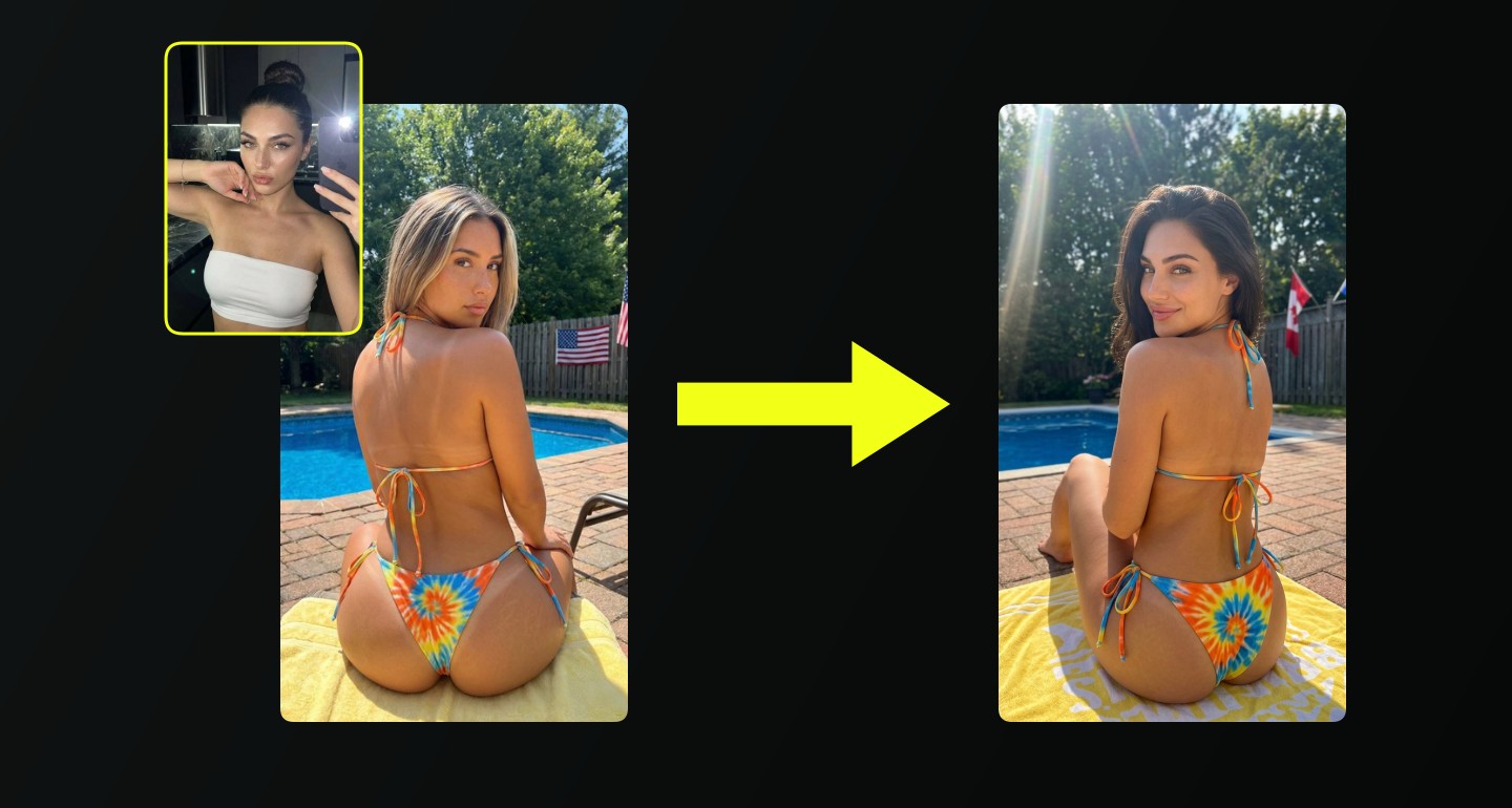 Lily remix walkthrough for Tie Dye Bikini Yellow Towel Brick Patio Pool Background