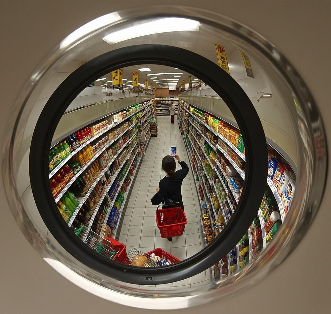 Supermarket Basket Aisle Scene