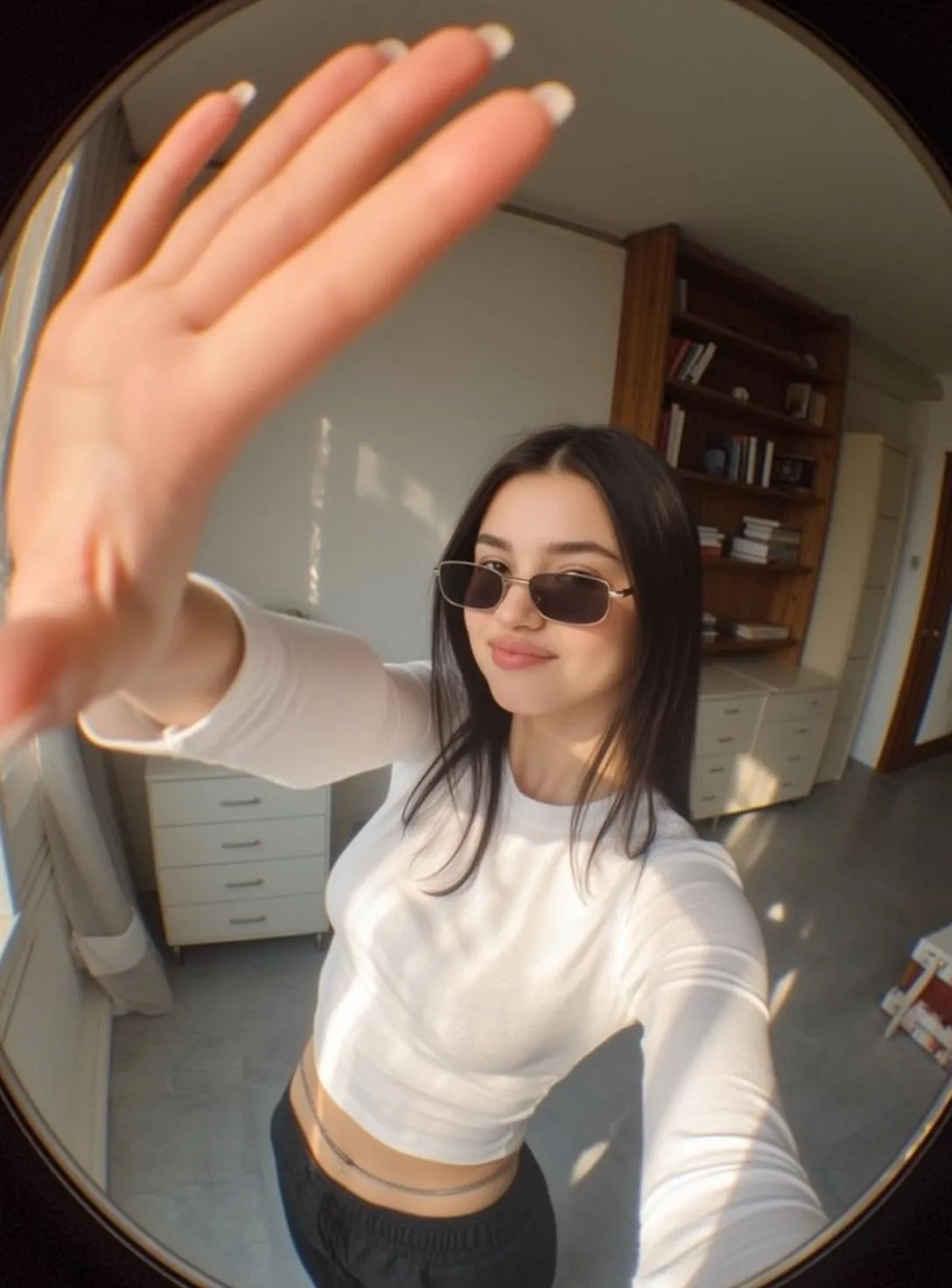Sunglasses And White Crop Top Room Selfie