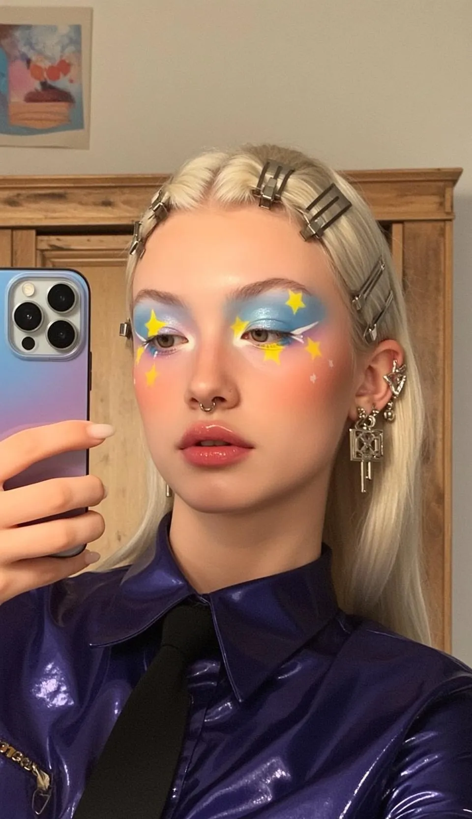Piercings Makeup And Earrings In Selfie Portrait
