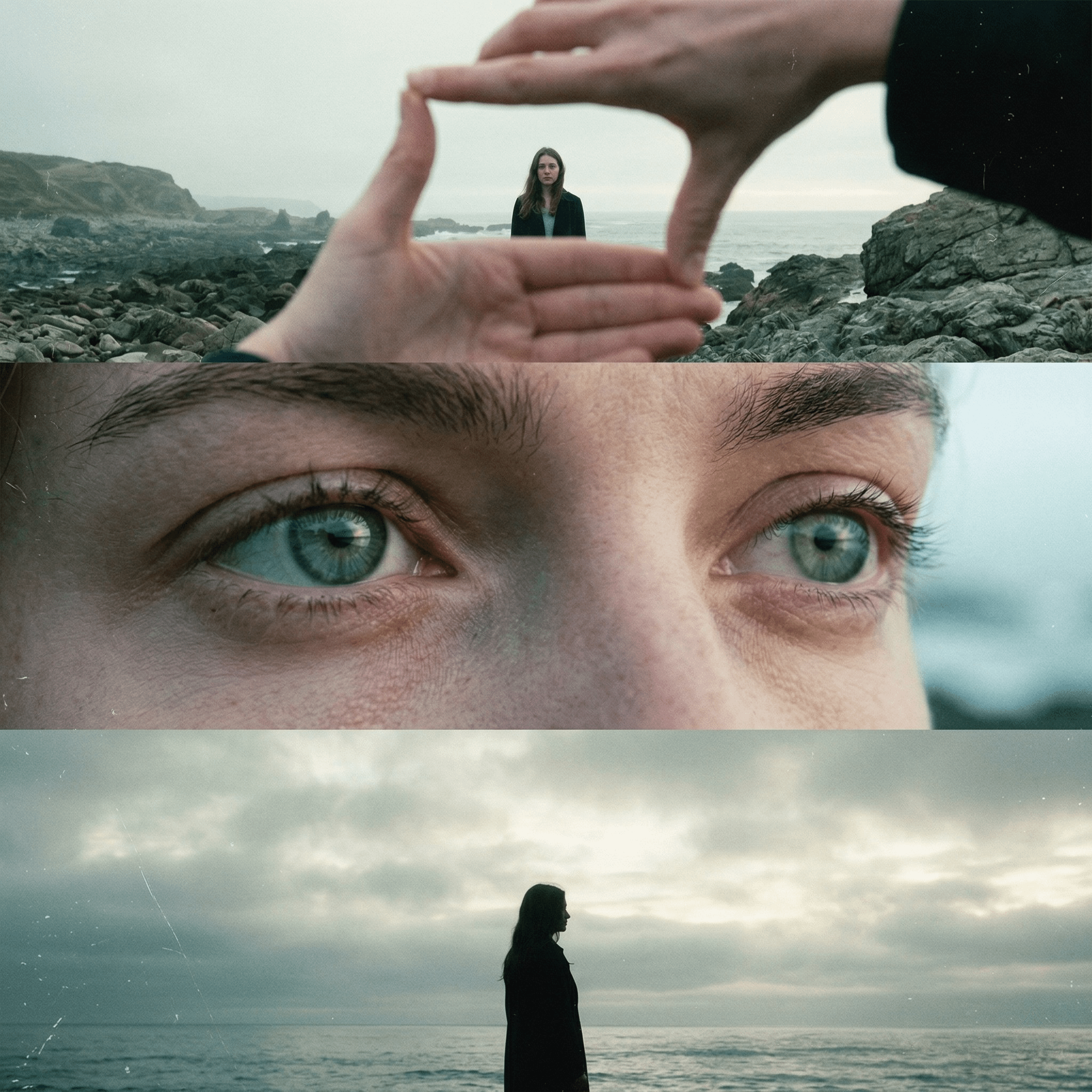 Coastal Triptych Moody Film Grain Ocean Light