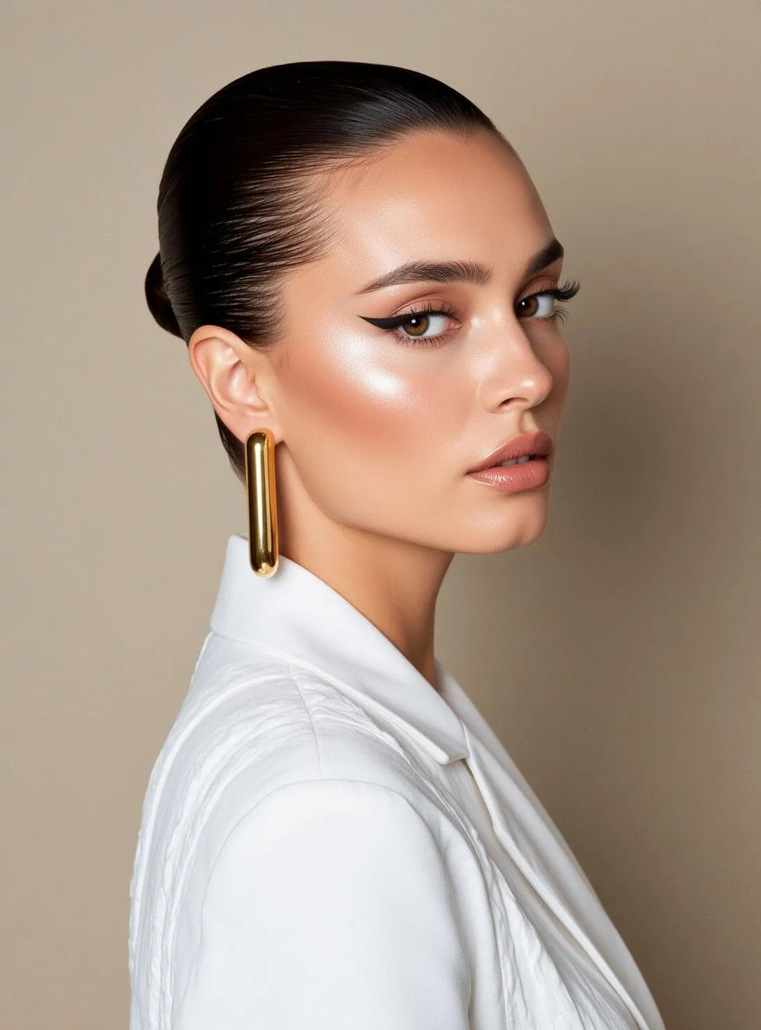 Makeup And Earrings With Crisp White Blazer