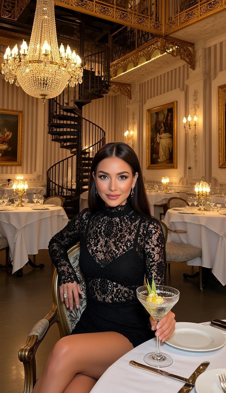 Explore Seated Table Opulent Restaurant Her Body