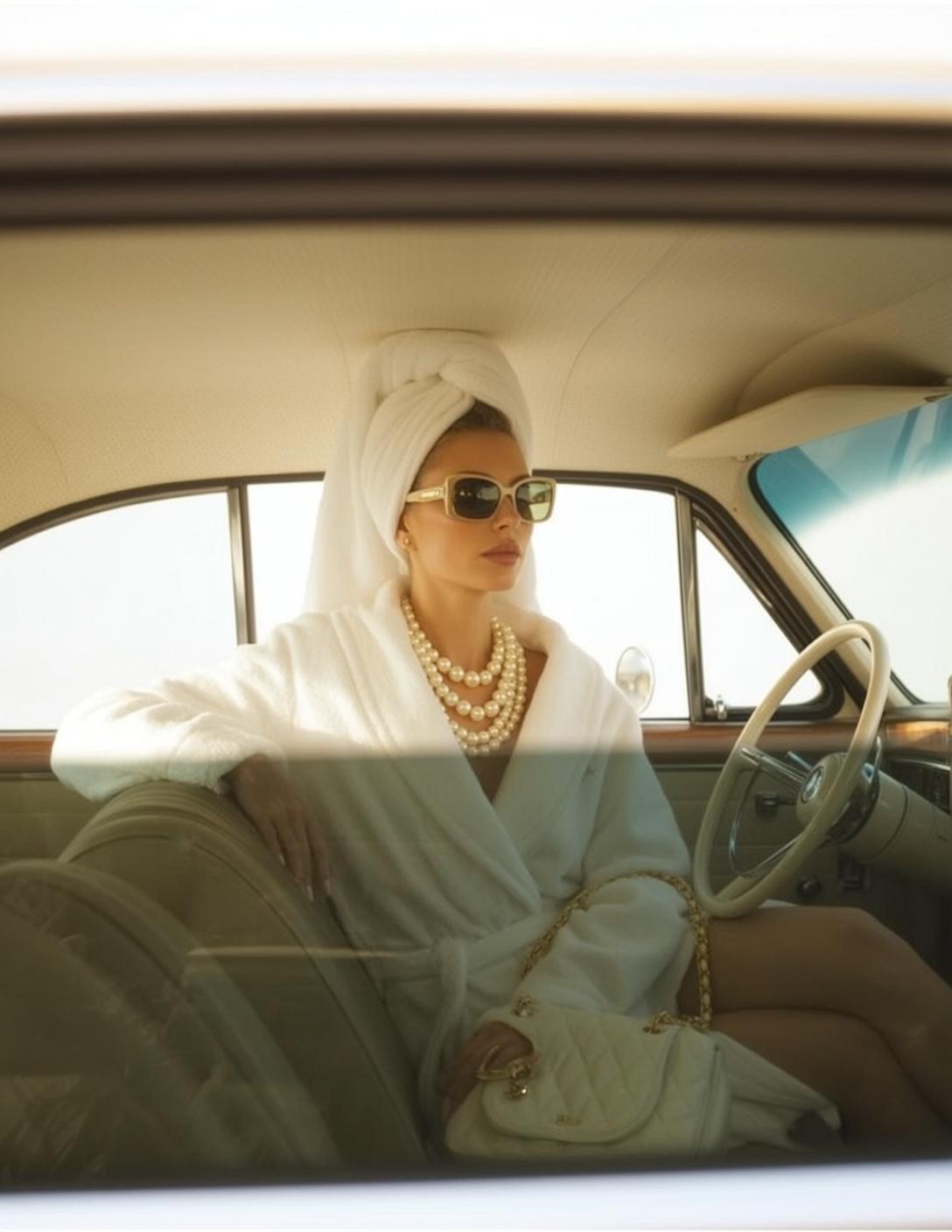 Glamorous Woman In Vintage Car Sunglasses