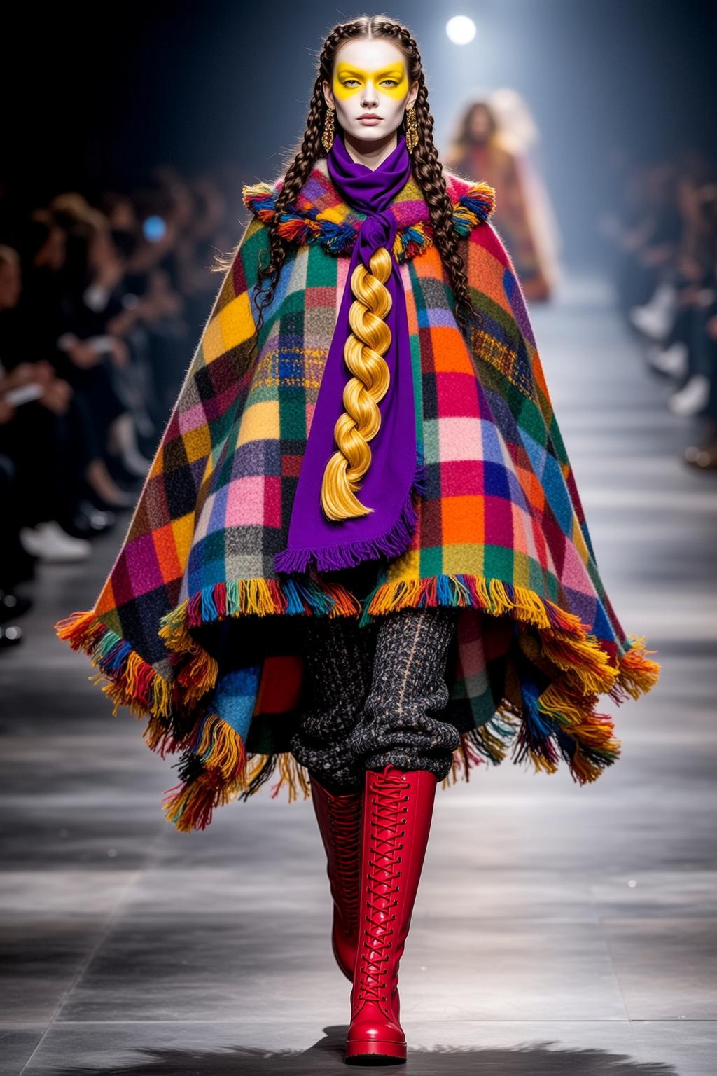 Walking Fashion Runway Plaid Poncho