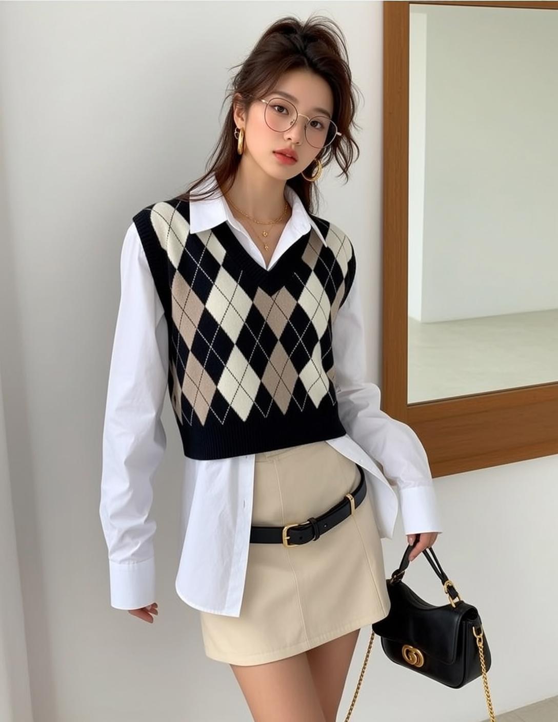 Argyle Vest Mini Skirt
