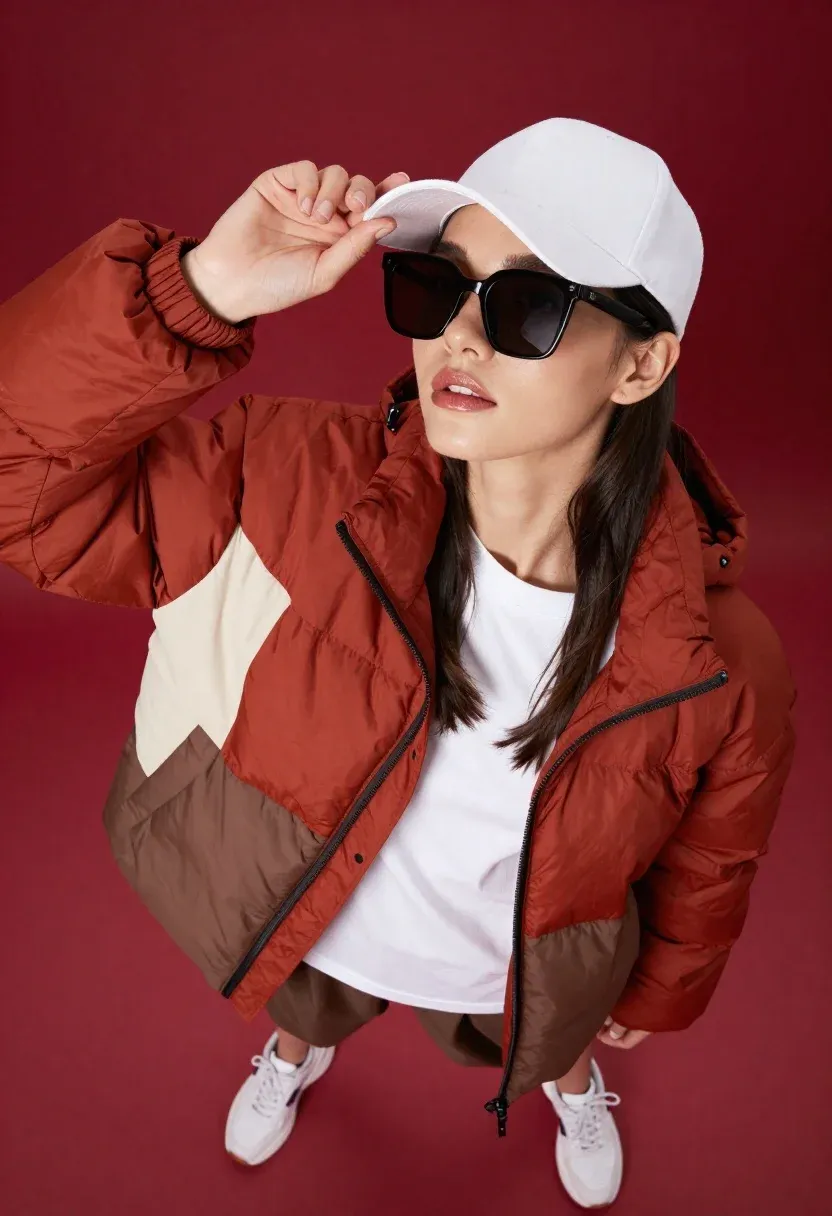 High-angle Shot Stylish Woman Wearing Oversized Sunglasses And White Baseball
