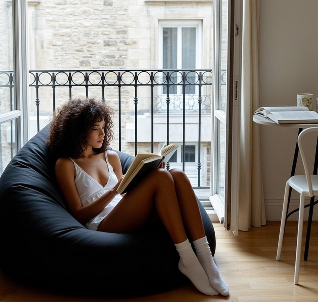 White Camisole and White Shorts with White Socks on Interior