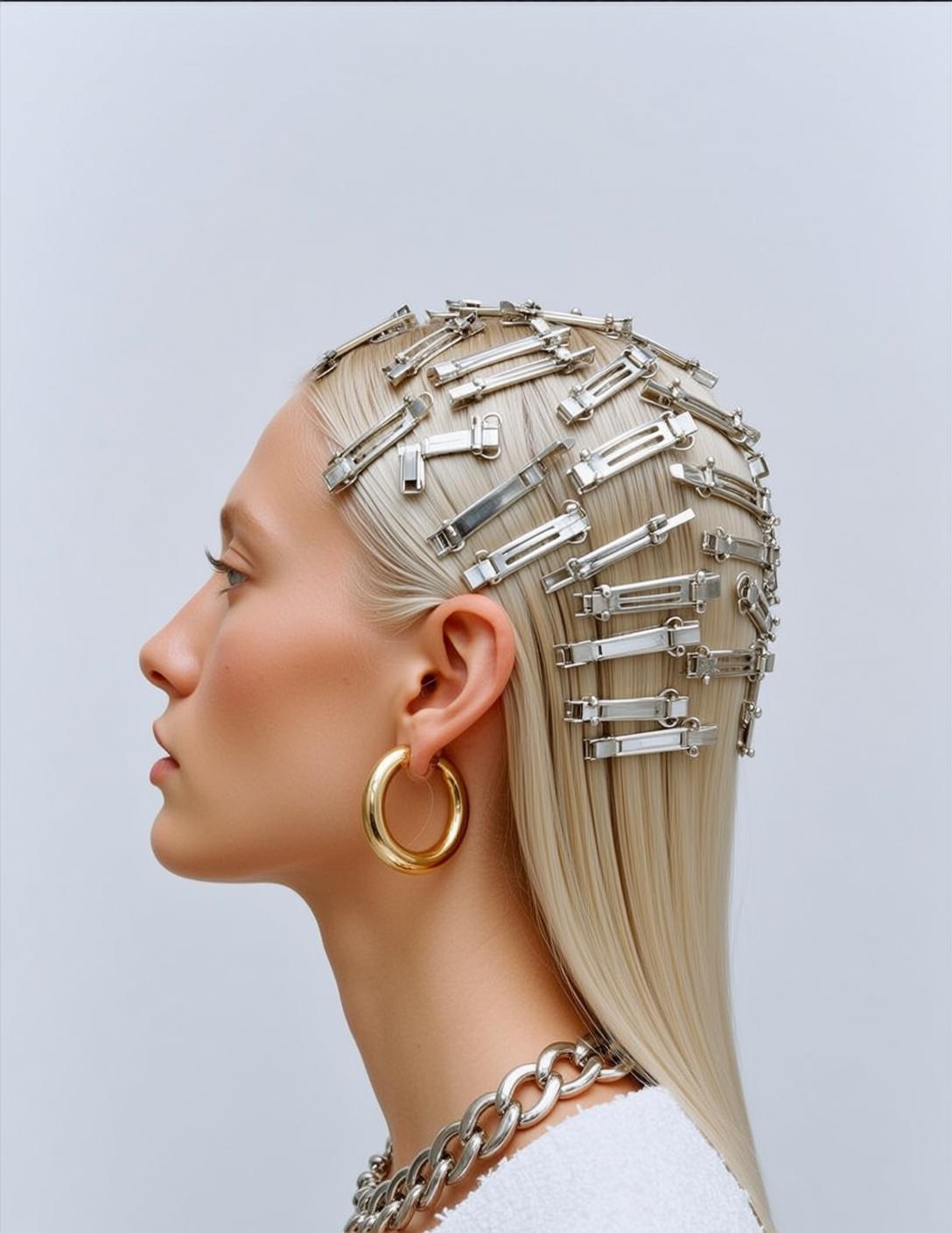 Platinum Blonde Hair With Silver Clips Profile