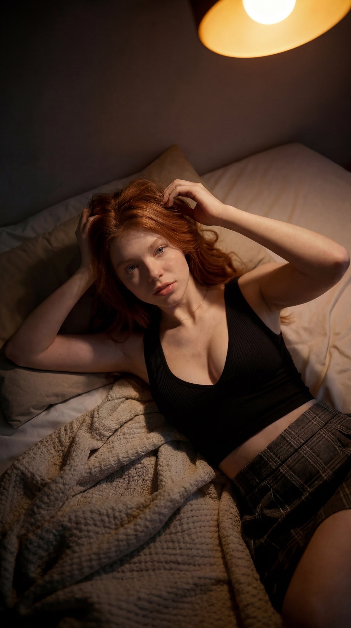 Bedroom Portrait Warm Amber Tones Shallow Depth