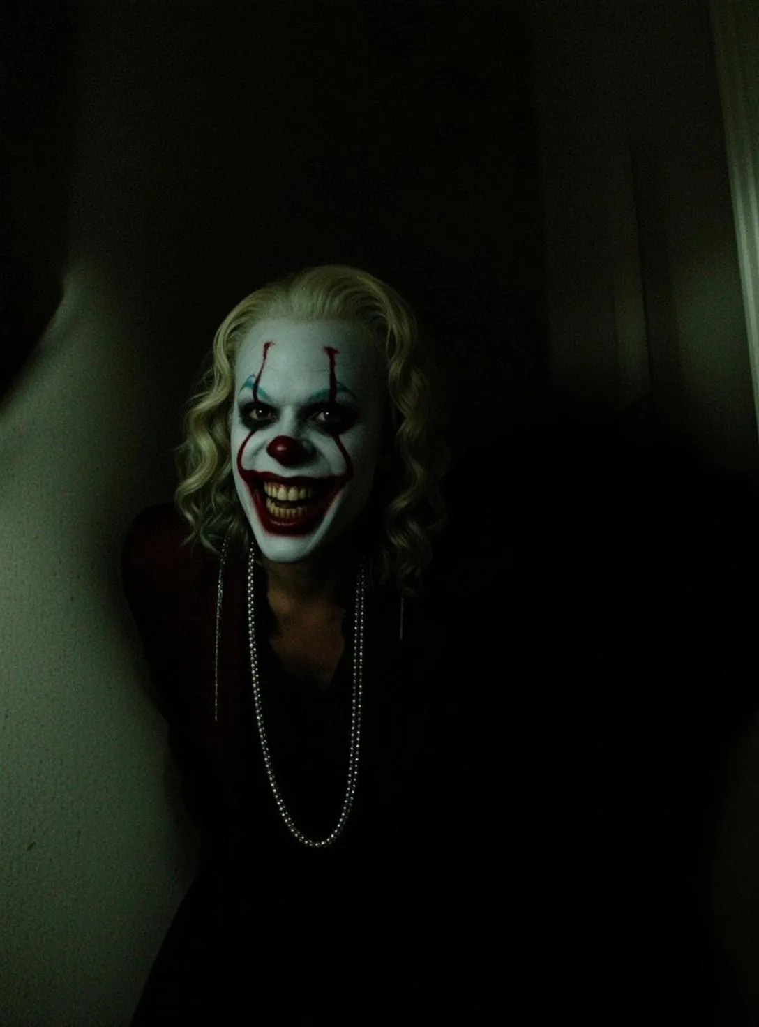 Menacing Clown in Dark Room