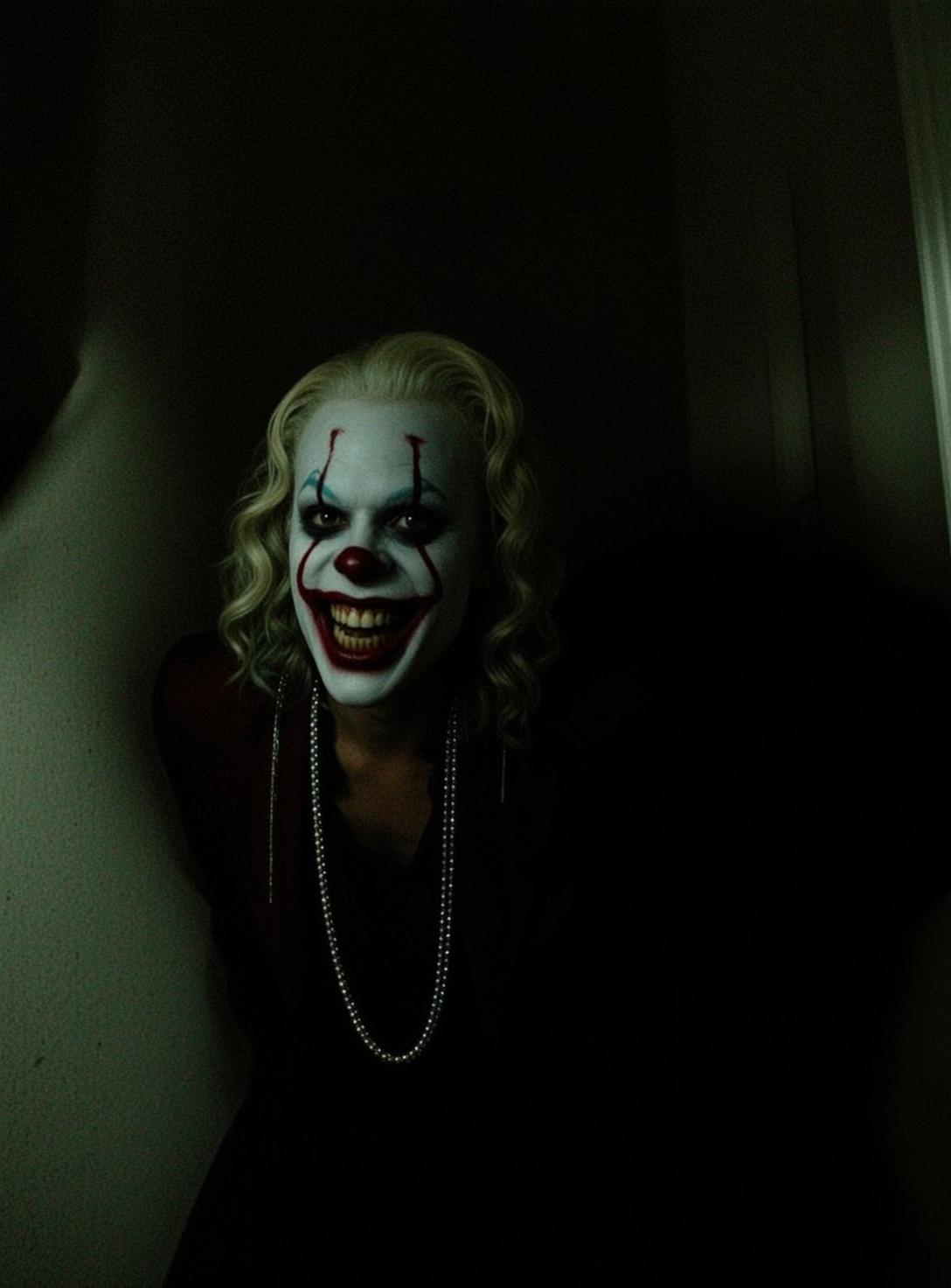 Menacing Clown in Dark Room