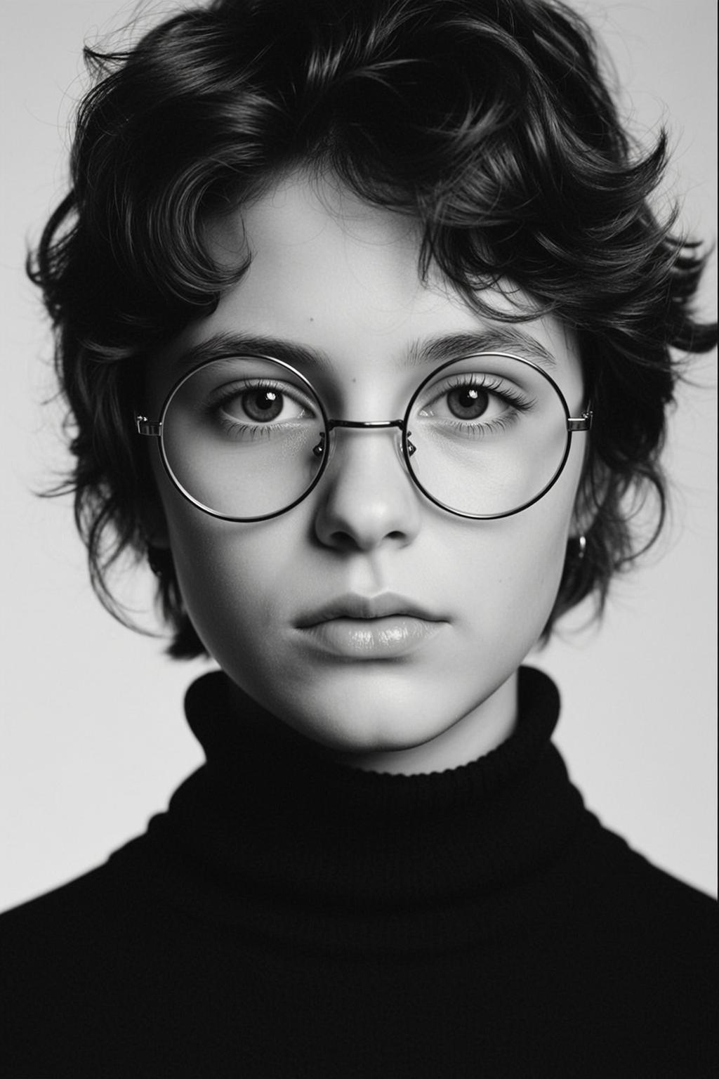 Photorealistic Black And White Medium Close-up Portrait Young Person With