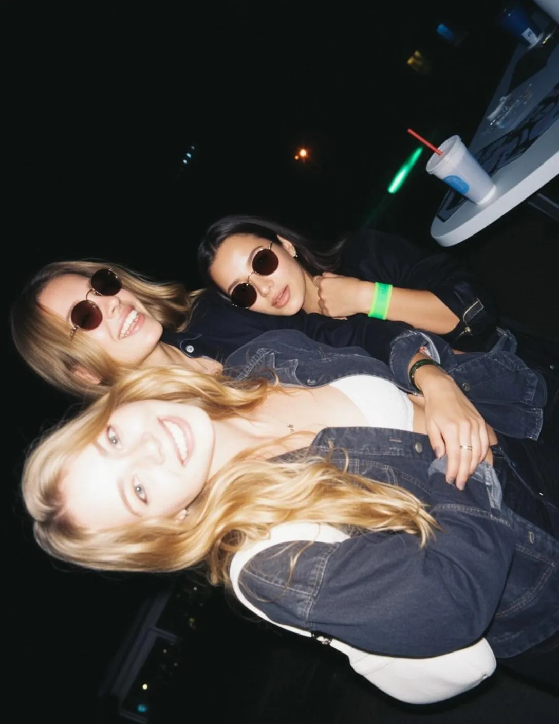 Three Young Women Outdoor Night Smiling Laughing