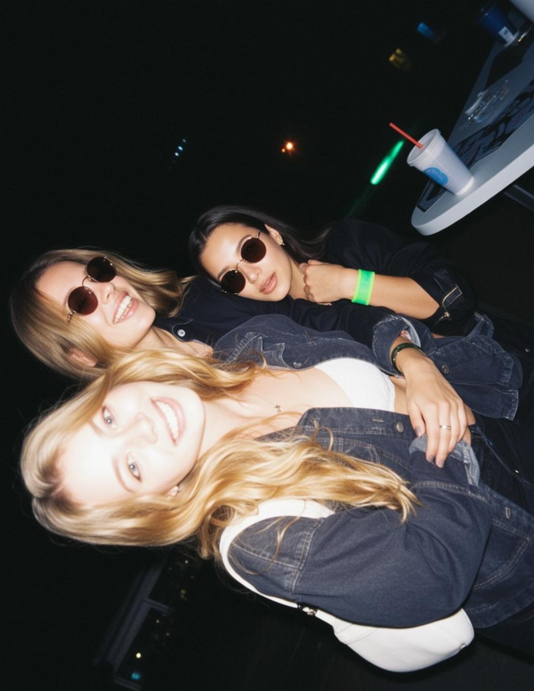 Three Young Women Outdoor Night Smiling Laughing