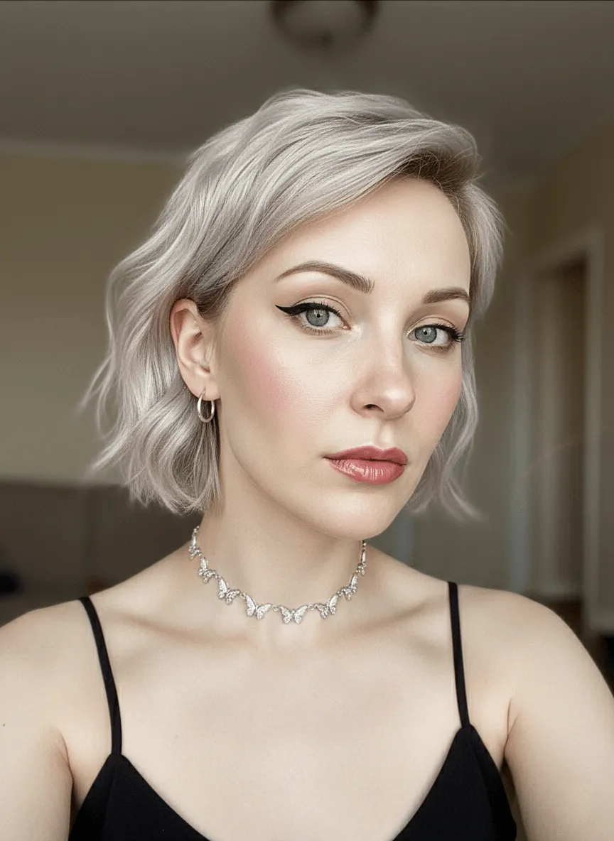 Makeup Earrings And Necklace In Selfie Portrait