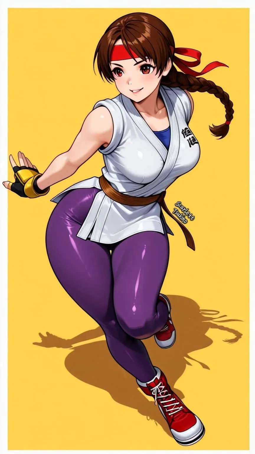 Anime Martial Artist Dynamic Pose Yellow Background
