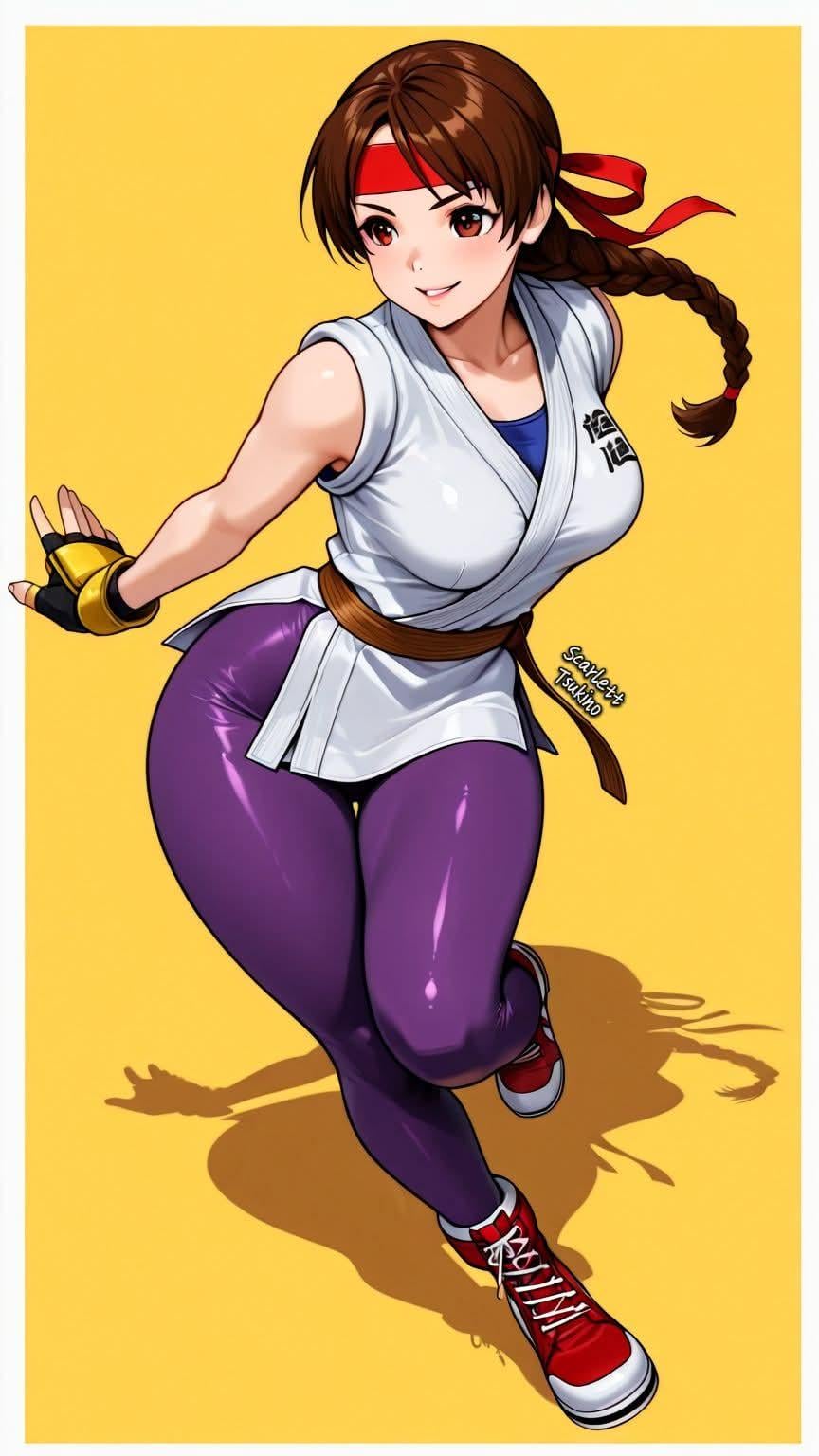 Anime Martial Artist Dynamic Pose Yellow Background