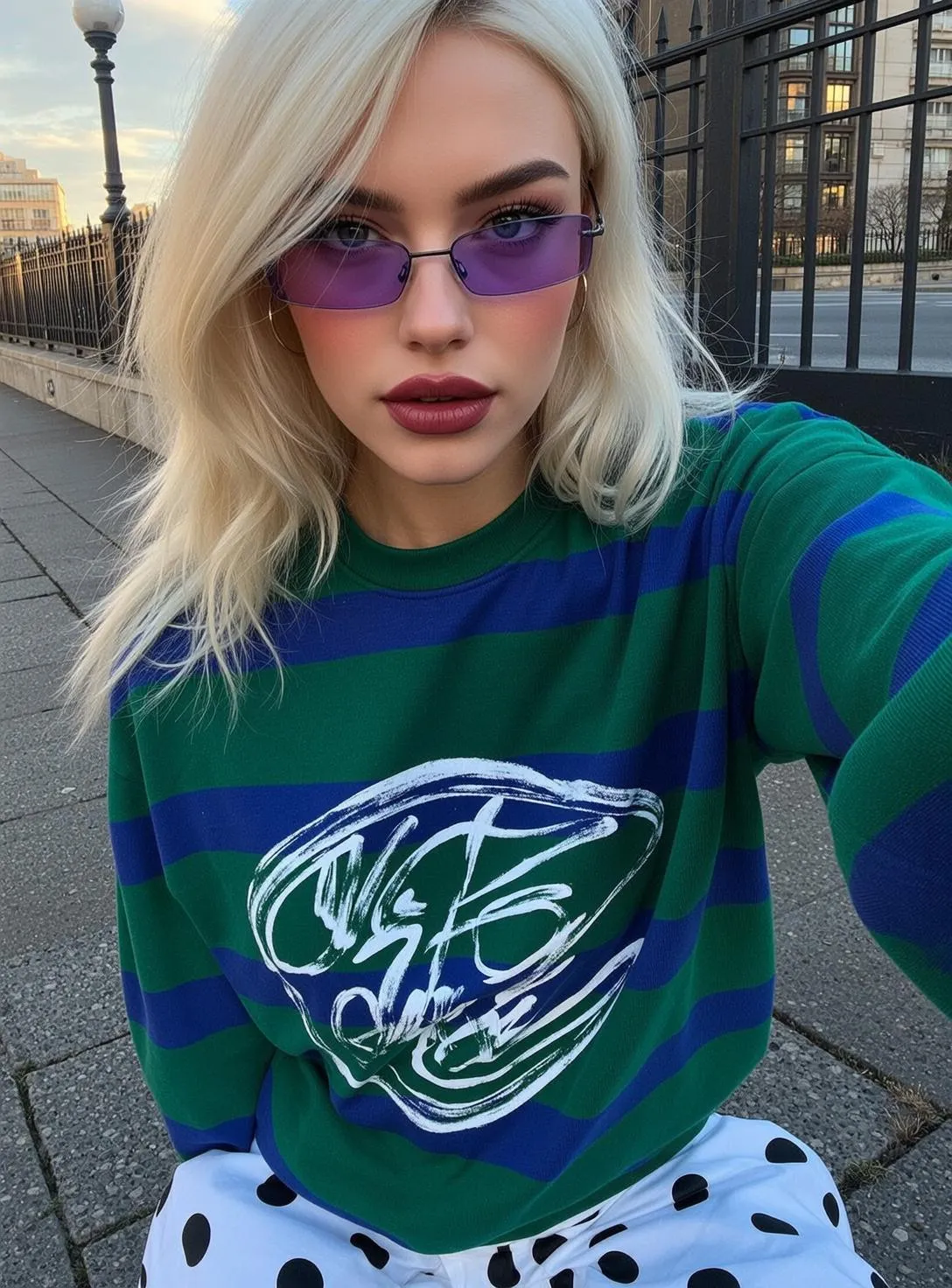 Sunglasses And Makeup And Earrings On A City Street