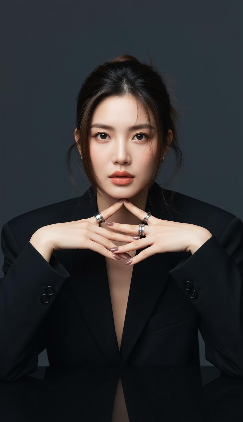 Black Blazer Reflective Studio Pose