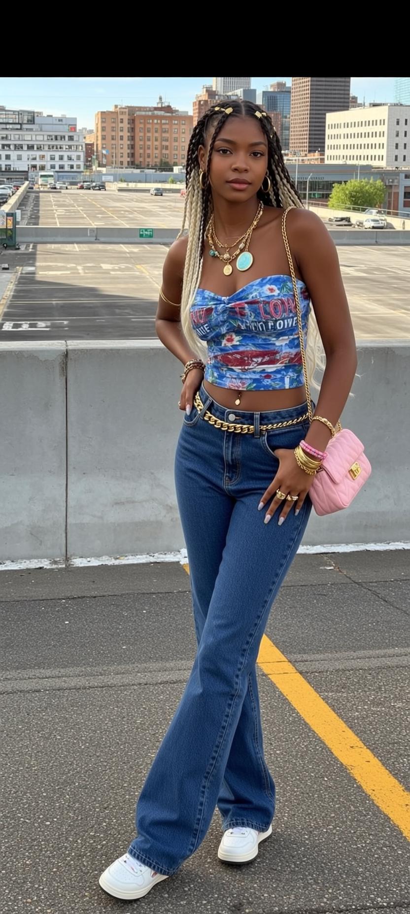 Bustier Top Flared Jeans Look